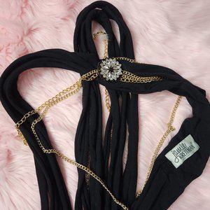 Jamie Kreitman NEW YORK Long Fabric Embellished Necklace Scarf Chain